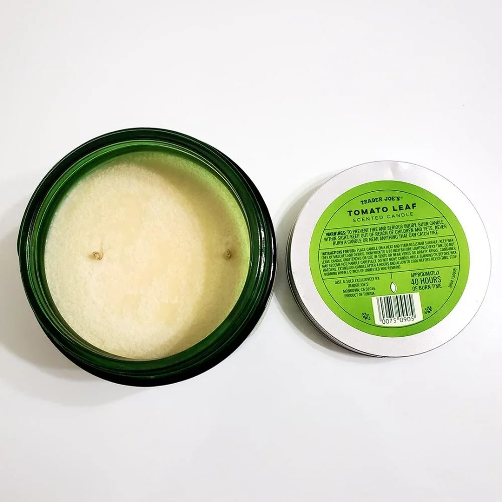 Trader Joes Tomato Leaf 2 Wick Candle Soy Wax Beeswax 11.28oz 320g